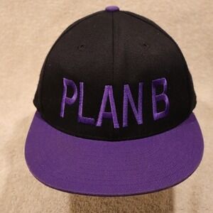 Plan B Fitted Flexfit Black Purple Embroider Logo Baseball Cap Mens 7 1/8 7 1/4
